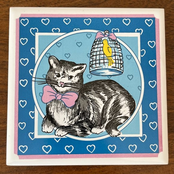 Vintage Cat Ceramic Tiles Trivets Wall Decor by Lanka WallTiles Kitschy Kitties - Picture 3 of 12